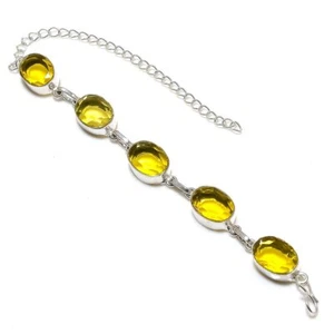 Citrine Gemstone Handmade 925 Silver Bracelet 7-8" R-5549 - Picture 1 of 1