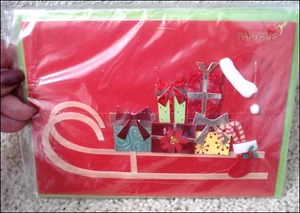 3er Set PAPYRUS Weihnachtskarten verziert Schlitten Geschenke NEU (noch verpackt) - Bild 1 von 2