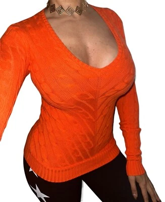 Suéter Ralph Lauren Etiqueta Negra Naranja Cachemira Tejido con Cable Calce Ajustado Talla Mujer S Foto 1 de 4