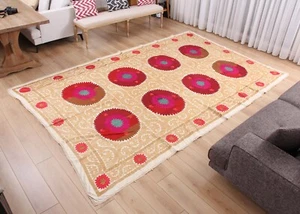 Suzani Fabric Table Cover Home Gift 7.48' x 11.48' Vintage Fast Shipment 16520 - Picture 1 of 24