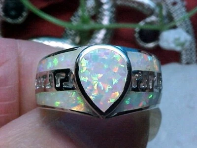 🔥 ANILLO INCRUSTACIÓN ÓPALO AUSTRALIANO AAA++ 9x7mm DISEÑO LLAVE GRIEGA PERA 925 SÓLIDO SS Talla 9 Foto 1 de 4