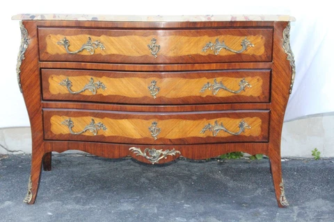 French Louis XV Rosewood & tulipwood. Marble  Commode, c. 1900 Cover