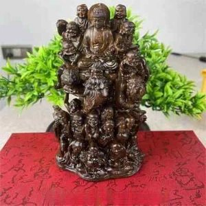 16cm Hand Engraving Indonesia Wild Agarwood Eighteen Arhats Fengshui Decoration - Picture 1 of 15