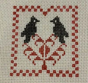 Unbranded Hand Painted Needlepoint Canvas Two Blackbirds on a Tree Amish Design - Picture 1 of 4