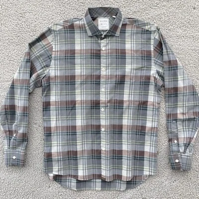 Camisa Billy Reid Mediana Marrón Gris Verde Cuadros Corte Estándar Franela Abotonada Foto 1 de 4