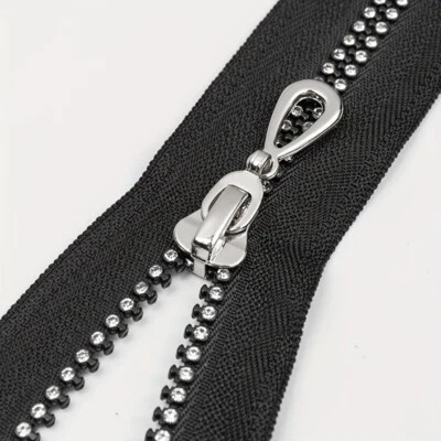 2pcs Rhinestone Nylon Zipper Black Zip Sewing Craft DIY for Cloth 40 50 60 70cm - Image 1 of 4