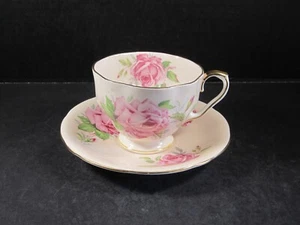 VTG Aynsley Pink With Big Pink Cabbage Roses Decorated Teacup & Saucer Set - Picture 1 of 8