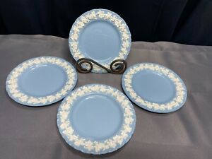Wedgwood Etruria "WHITE on BLUE QUEENSWARE" Set of 4 ~ Bread Plates ~ 6 3/8"