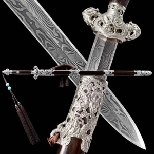 White Copper Nine Dragon Jian 九龙剑 WUSHU Tai Chi Sword Damascus High Carbon Steel - Picture 1 of 12
