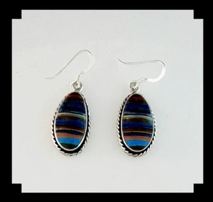 Handcrafted Sterling and Rainbow Calsilica  Earrings - Picture 1 of 5