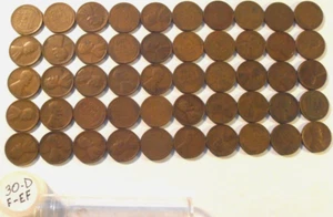 1930 D Lincoln Cent Roll, Circulated, FINE to EXTRA FINE - Picture 1 of 3