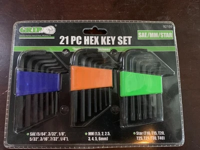 21pc HEX KEY SET - SAE/MM/Star - Grip 92159 heat treated, chrome vanadium steel - Image 1 of 4