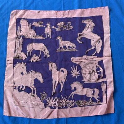 Gorgeous Vintage Sheer Silk Scarf 25" Equestrian Red Pink Horses Western - Image 1 of 4