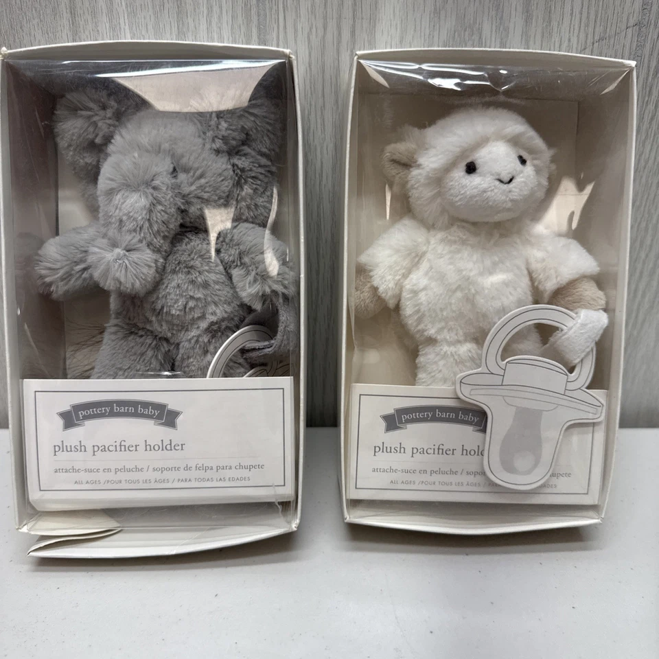 Porta chupetes de felpa Pottery Barn Kids blanco cordero y critters NUEVO Foto 1 de 4
