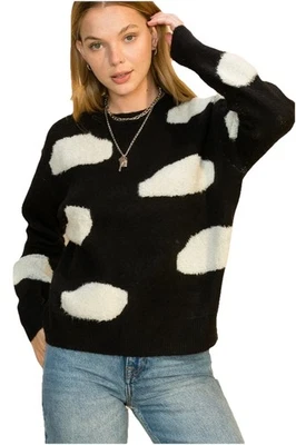 Suéter HYFVE Para Mujer Abstracto Nube Difusa Manga Larga en Negro Foto 1 de 4