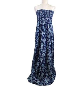 Vestido para mujer Old Navy XL azul marino estampado floral ajustado maxi forrado 100 % algodón Foto 1 de 4