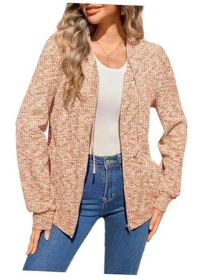  Sudadera con capucha de otoño 2025 tejido gofre cremallera cómoda calce suelto X-grande naranja Foto 1 de 4