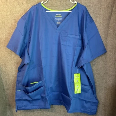 Landau Proflex Men’s Scrub 5XL 4 Pocket V-Neck Blue Soft Stretch NWT - Image 1 of 4