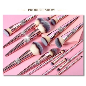 Professional Makeup Brush 14 Pcs Cosmetic Tools Rhinestones & Rose Gold Handle - Picture 1 of 7