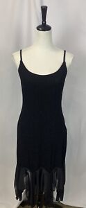 Vintage 90’s Jump Black Sparkly Sheer Slip Dress Asymmetrical Hanky Hem 5/6