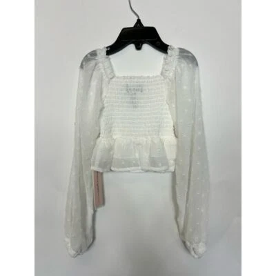 Aqua Girls White Smocked Swiss Dot Long Sleeve Size XXS 4/5 - Imagem 1 de 4