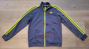Adidas Boys Track Jacket Teal Yellow Large 14/16 Zip Up Youth Kids 3 Stripe Logo - Picture 1 of 7