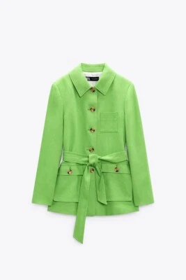 BNWT: BELTED 100% LINEN JACKET from ZARA: SIZE: XL: COLOUR: APPLE GREEN - Image 1 of 4
