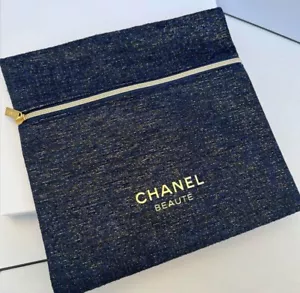 CHANEL Beauty Denim Pouch Chanel mark 7.8 × 7.7" NEW with Box - Picture 1 of 9