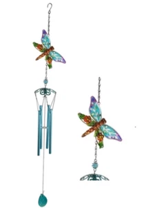 Dragonfly Glass Metal Wind Chimes 83cm Indoor/Outdoor Hanging Decor - Picture 1 of 3