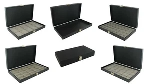 Display Case Solid Lid Wooden Choice Of Grey Velvet Flocked Compartment Insert  - Picture 1 of 31