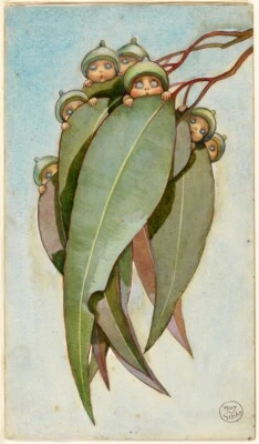 Impresión artística de bebés Gumnut - Ilustración de cuento de hadas australiano de May Gibbs 1916 Foto 1 de 2
