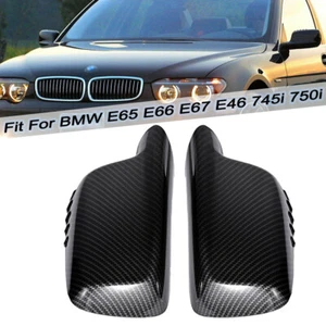 Carbon Fiber Look Side Mirror Cover Caps For BMW E65 E66 E67 E46 745i 750i - Picture 1 of 7