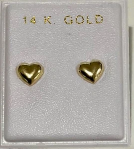 Brand New 14kt Gold HEART Baby Stud Earrings - Picture 1 of 2