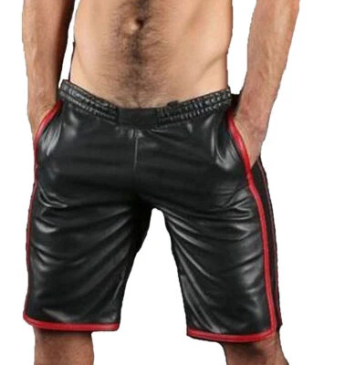 Pantalones Cortos Negros Motociclista Gimnasio Piel de Cordero Genuina Cuero Suave Elegante Boxer Hombres Hechos a Mano Foto 1 de 4