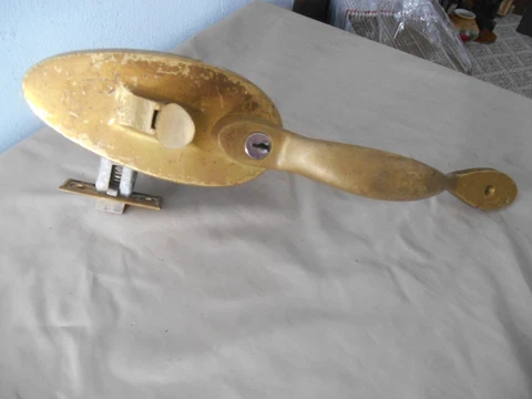 Antique Victorian Heavy Brass Entry Door Handle W Thumb Latch/Inside Knob No Key Cover