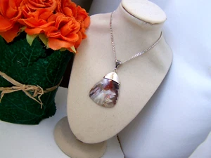 GORGEOUS VINTAGE 925 SOLID STERLING SILVER AGATE PENDANT 18" 46CM CHAIN NECKLACE - Picture 1 of 14