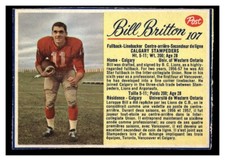 1963 POST CEREAL CFL FOOTBALL BILL BRITTON #107 CALGARY STAMPEDERS LOW GRADE