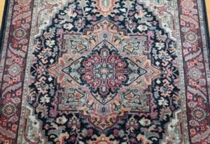 4'3" x 6' AUTHENTIC ORIGINAL KARASTAN 700-701 NAVY HERIZZ WOOL AMERICAN AREA RUG - Picture 1 of 10