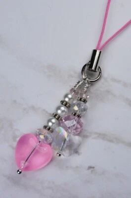 Corazón Mariposa Cristal Vidrio Hecho a Mano Teléfono Celular Dije Cordón Correa Rosa Nuevo Foto 1 de 3