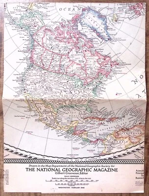 1946 MAP OF THE NORTHERN HEMISPHERE NATIONAL GEOGRAPHIC GILBERT GROSVENOR Z3603 - Image 1 of 3