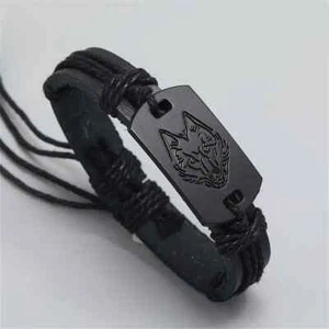 Verstellbares schwarzes Wolfskopf Kunstleder Armband/Armband NEU *UK-Verkäufer* - Bild 1 von 1