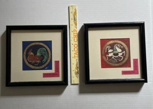 Vintage 90s MCM Framed Chinese Zodiac Astrology Wall Picture Hand Painted Art - Picture 1 of 7
