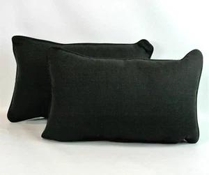 2 Pack Set Pillows Rectangle Patio Chair Lumbar Cushions Black Gray Weave  - Picture 1 of 9