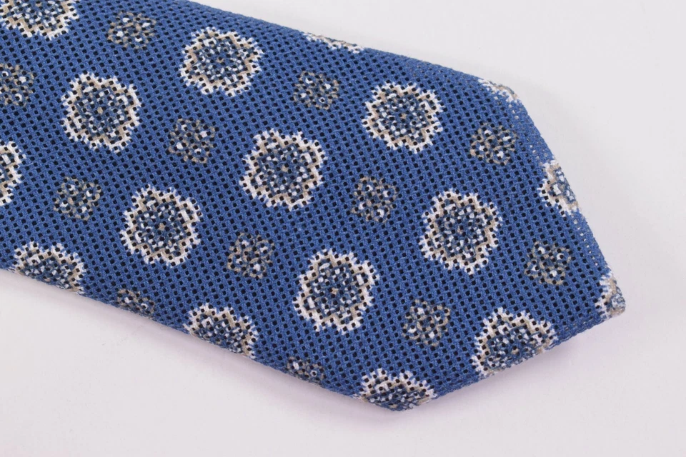 Corbata de cuello Luciano Barbera nueva con etiquetas azul con superposición de malla floral 100 % algodón Foto 1 de 4