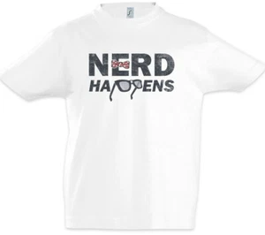 Nerd Happens Kids Boys T-Shirt Geek Nerd Owl Glasses Gamer Computer Science Fun - Picture 1 of 1