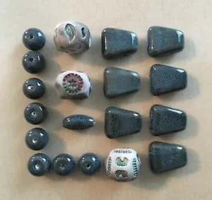 Lot of Loose Ceramic Clay Stamped Polished Large and Focal Beads Lot #42 - Picture 1 of 3