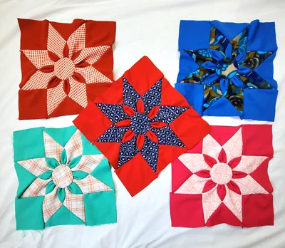 5 Vintage 1970 Flower Power Patchwork Floral Squares Pillow Quilting Craft 14x14 - Image 1 of 4