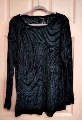 Jennifer Lopez Black 1X Rayon- Metallic- Nylon Long Sleeve Blouse - Image 1 of 4