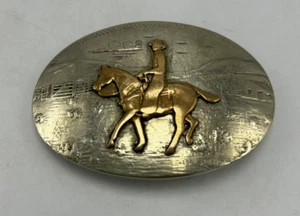 Vintage Belt Buckle Cowboy Horse Comstock Silversmiths German Silver 3"x2" - Picture 1 of 8