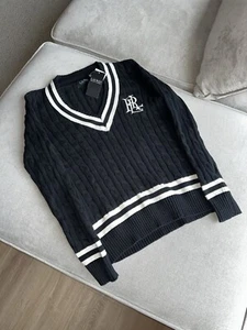 Ralph Lauren black cotton Cable-Knit Cricket Jumper L women’s large - Picture 1 of 5